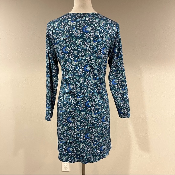 Lands' End long‎ sleeve Floral Blue stretchy casual Dress size small - Picture 5 of 12